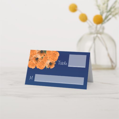 Beautiful Orange Rose and Navy Blue  Place Card