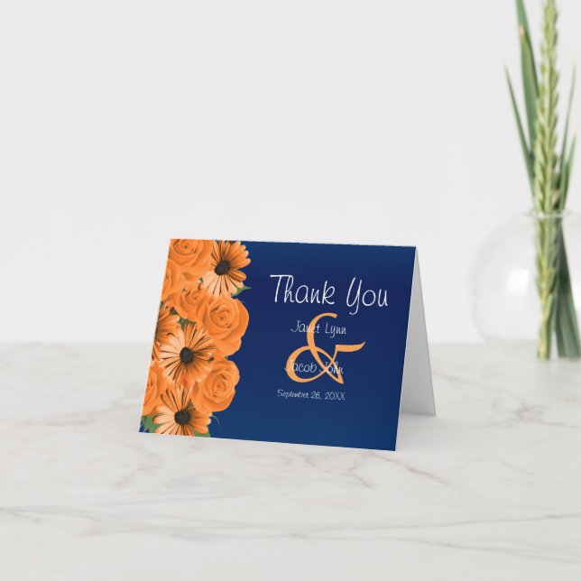 Beautiful Orange Rose and Navy Blue - Thank You (Front)