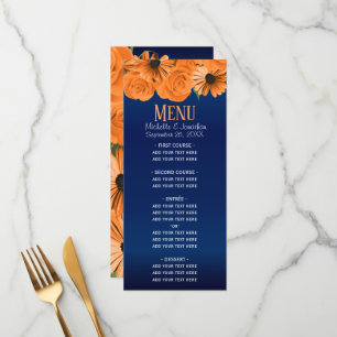 Beautiful Orange Rose and Navy Blue Wedding Menu
