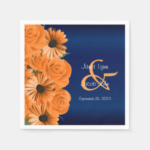 Beautiful Orange Rose and Navy Blue Wedding Napkins