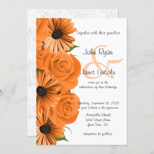 Beautiful Orange Rose  Daisy Wedding Invitation