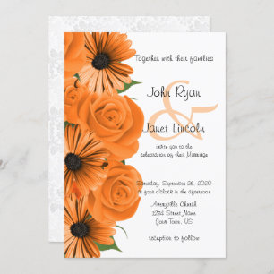 Beautiful Orange Rose & Daisy Wedding Invitation