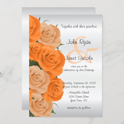 Beautiful Orange Rose Flower Wedding Invitations