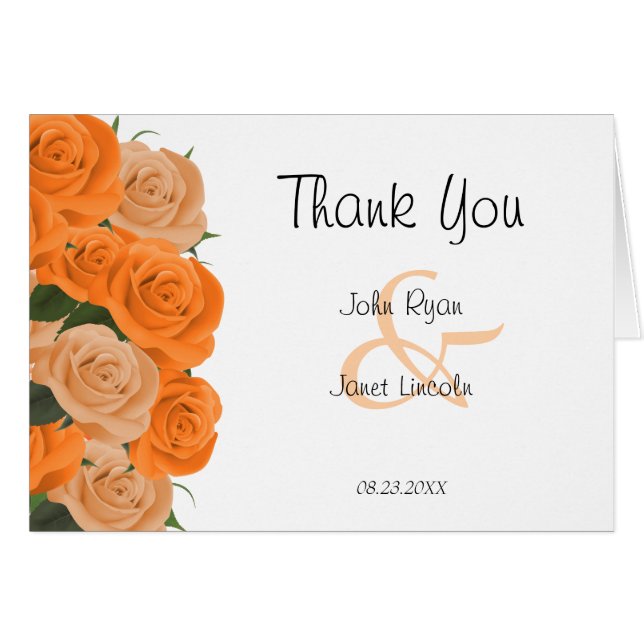 Beautiful Orange Roses on White Dots - Thank You (Front Horizontal)
