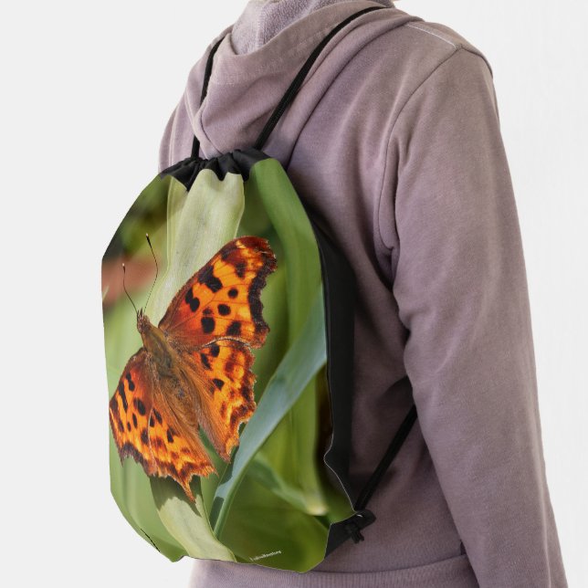 Beautiful Orange Satyr Comma Butterfly Drawstring Bag (Insitu)