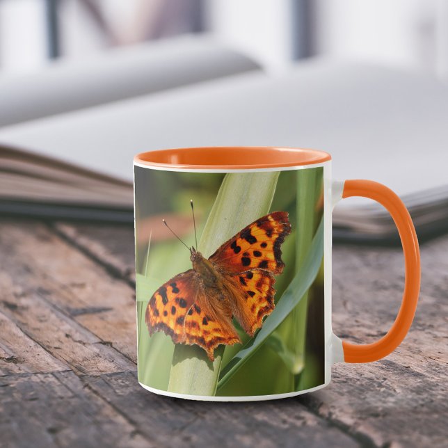 Beautiful Orange Satyr Comma Butterfly Mug (Orange Satyr Comma Butterfly in the Marsh 11 oz Coffee Mug Cover Photo.)