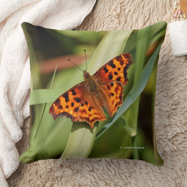 Beautiful Orange Satyr Comma Butterfly Throw Pillow (Blanket)