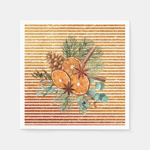Beautiful Orange Slice Pine Bouquet Christmas   Napkins