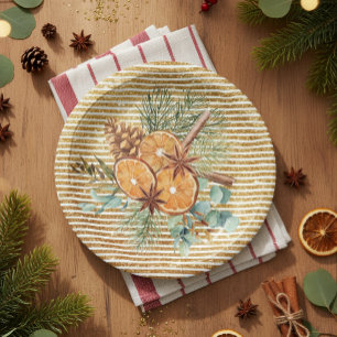 Beautiful Orange Slice Pine Bouquet Christmas Paper Plates