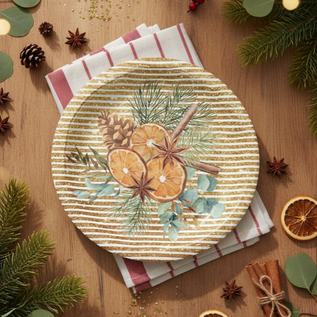 Beautiful Orange Slice Pine Bouquet Christmas  Paper Plates (Creator Uploaded)