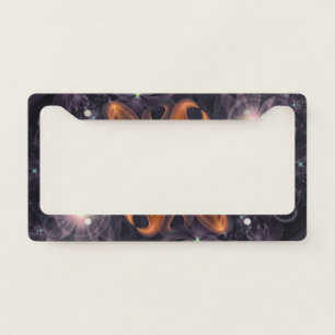 Beautiful Orange Star Lily Fractal Flower at Night License Plate Frame