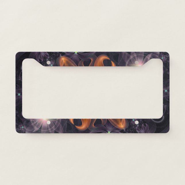 Beautiful Orange Star Lily Fractal Flower at Night License Plate Frame (Front)