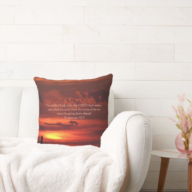 Beautiful Orange Sunrise Art with Bible Verse Throw Pillow (Couch)