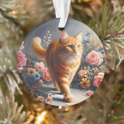 Beautiful Orange Tabby Cat and Flowers Ornament
