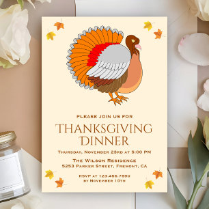 Beautiful Orange Turkey Thanksgiving Dinner Party Invitation