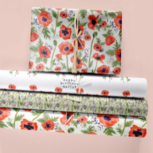 Beautiful Orange Watercolor Poppies Floral Wrapping Paper Sheets