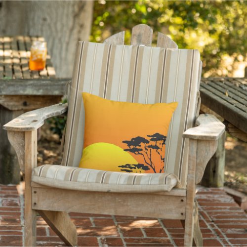 Beautiful Orange Yellow African Safari Sunset Outdoor Pillow