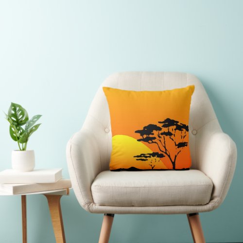 Beautiful Orange Yellow African Safari Sunset Throw Pillow