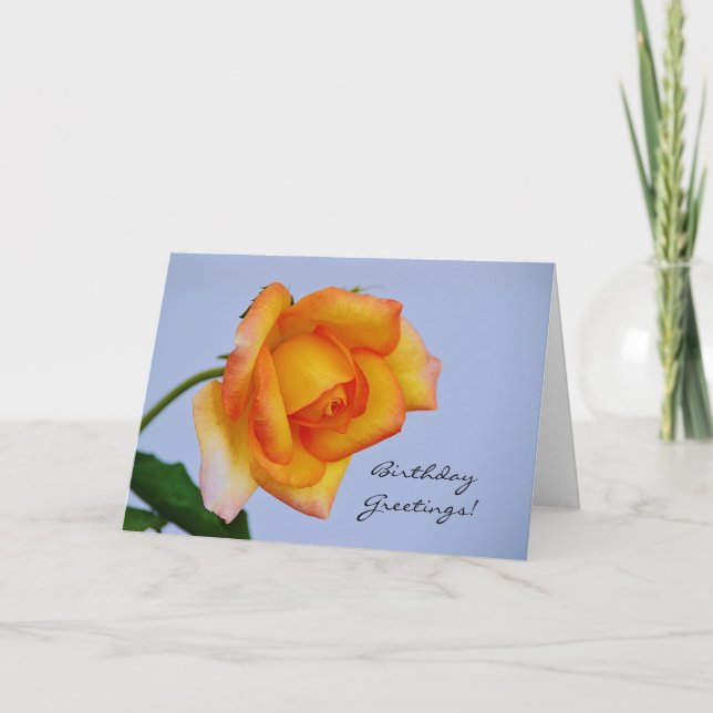 Beautiful Orange Yellow Rose Birthday Card (Front)