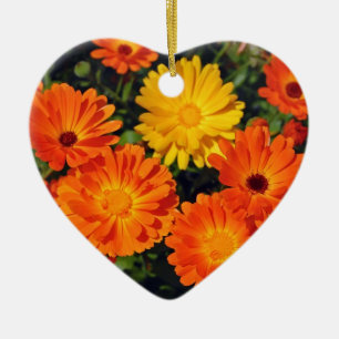 Beautiful orange zinnia flower garden ceramic ornament