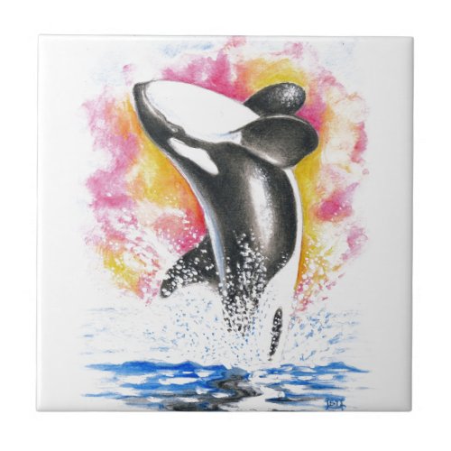Beautiful Orca Whale Breaching Ceramic Tile
