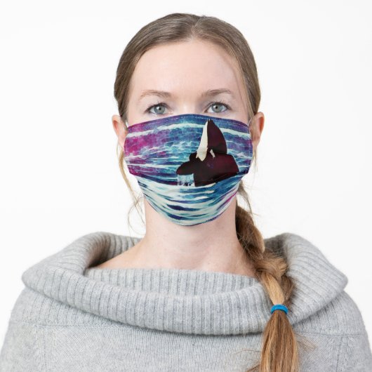 Beautiful Orca Whale face Adult Cloth Face Mask (Worn)