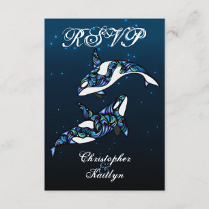 Beautiful Orca Whales Beach Wedding RSVP Card