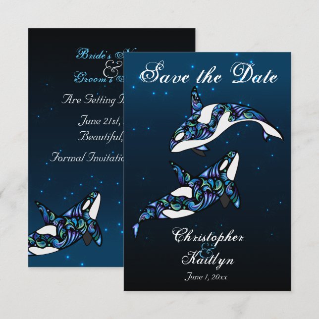 Beautiful Orca Whales Beach Wedding Save the Date Invitation (Front/Back)
