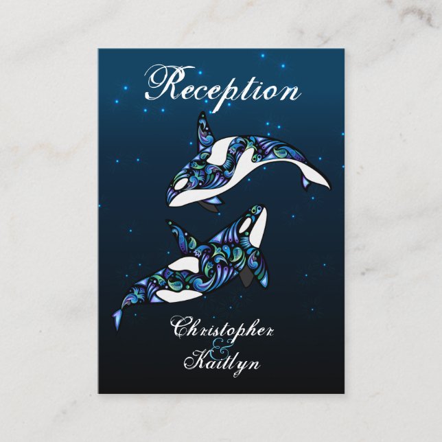 Beautiful Orca Whales Wedding Reception Cards (Front)