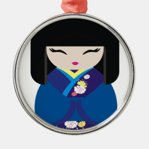 Beautiful Oriental Chinese Japanese Doll Metal Ornament