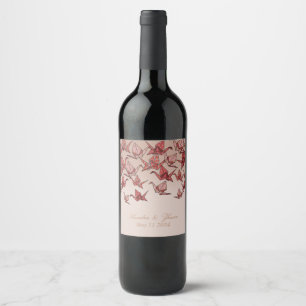Beautiful Origami Paper Crane Wedding Wine Label
