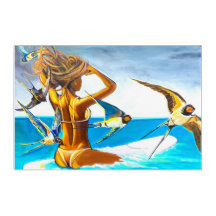 Beautiful Original Surfer Girl Painting Print