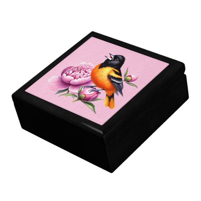 Beautiful Oriole On Floral Peony Gift Box (Side)