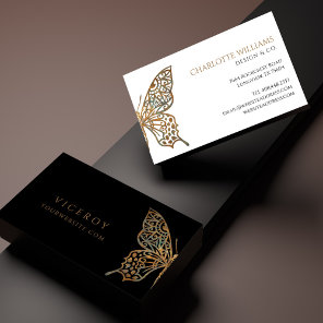 Beautiful Ornate Decorative Butterfly Logo Black Business Card