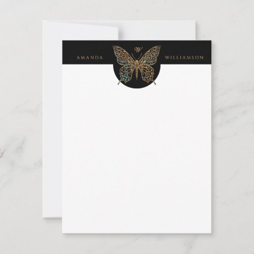 Beautiful Ornate Decorative Butterfly Logo Black Note Card