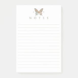 Beautiful Ornate Decorative Butterfly Logo Lined Post-it Notes