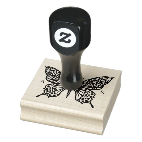 Beautiful Ornate Decorative Butterfly Logo Rubber Stamp