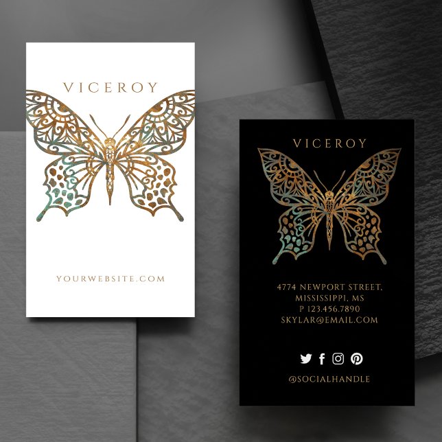 Beautiful Ornate Decorative Butterfly Logo White Business Card