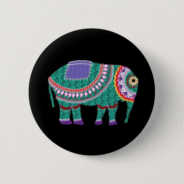 Beautiful Ornate Elephant Pinback Button (Front)