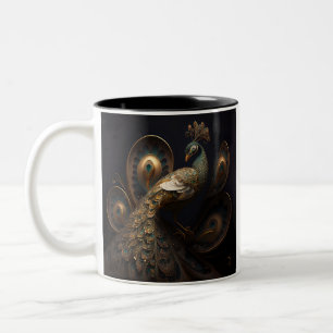 Beautiful Ornate Peacock Two-Tone Coffee Mug