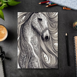 Beautiful Ornate Silver Gray Horse Birthday Card