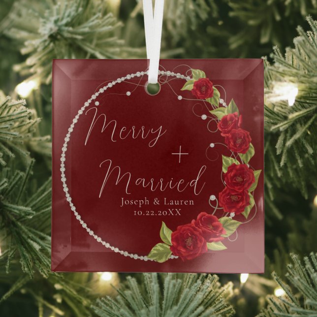 Beautiful Our First Christmas as Married Glass Ornament (Insitu)