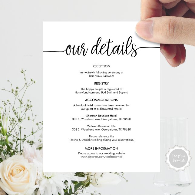 Beautiful Our Wedding Details, Rustic Black ink Enclosure Card (Beautiful Our Wedding Details, Rustic Black ink Enclosure Card, Accommodations, Reception, RSVP)