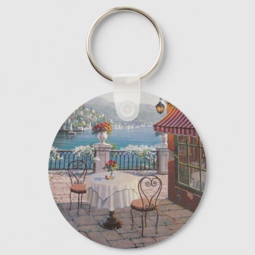 Beautiful Outdoor Cafe on the Water Key Chain