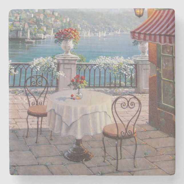 Beautiful Outdoor Cafe Stone Coaster (Front)