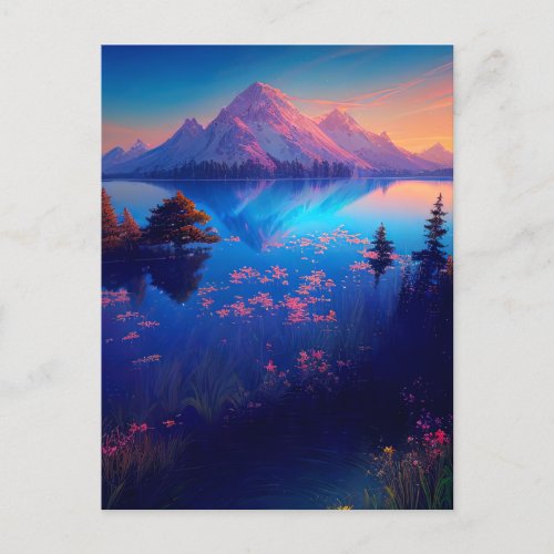 Beautiful Overflown Lake with Majestic Mountains  Postcard