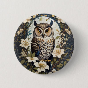 Beautiful Owl And Jasmine Flowers Button