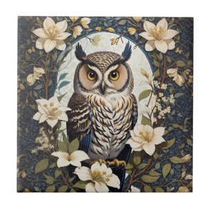Beautiful Owl And Jasmine Flowers Ceramic Tile