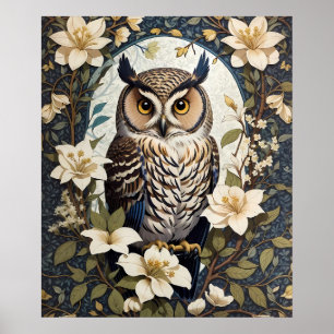 Beautiful Owl And Jasmine Flowers  Poster