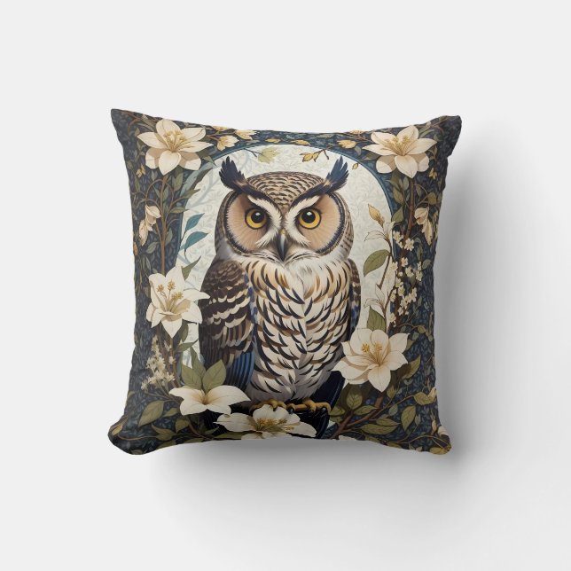 Beautiful Owl And Jasmine Flowers  Throw Pillow (Front)